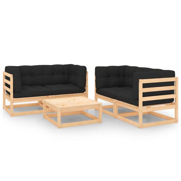 vidaXL 5 Piece Garden Lounge Set with Cushions Solid Pinewood
