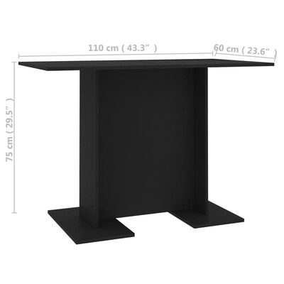 vidaXL Dining Table Black 110x60x75 cm Engineered Wood