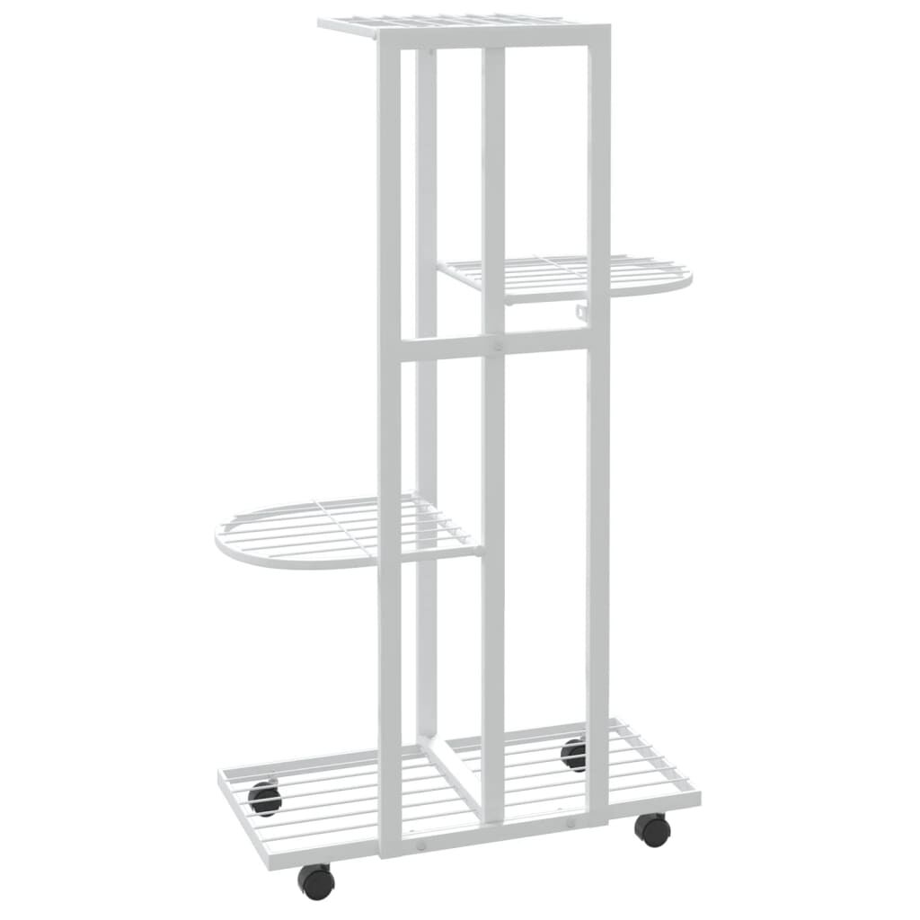 vidaXL 4-Floor Flower Stand with Wheels 44x23x80 cm White Iron