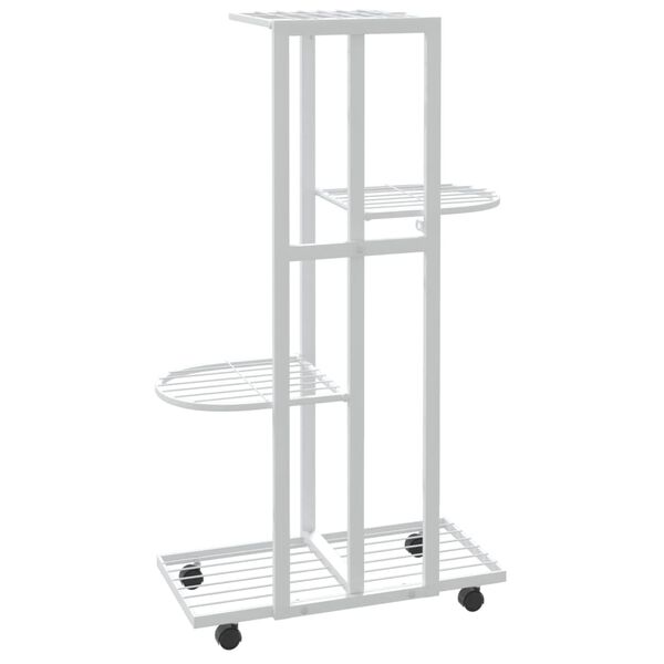 vidaXL 4-Floor Flower Stand with Wheels 44x23x80 cm White Iron