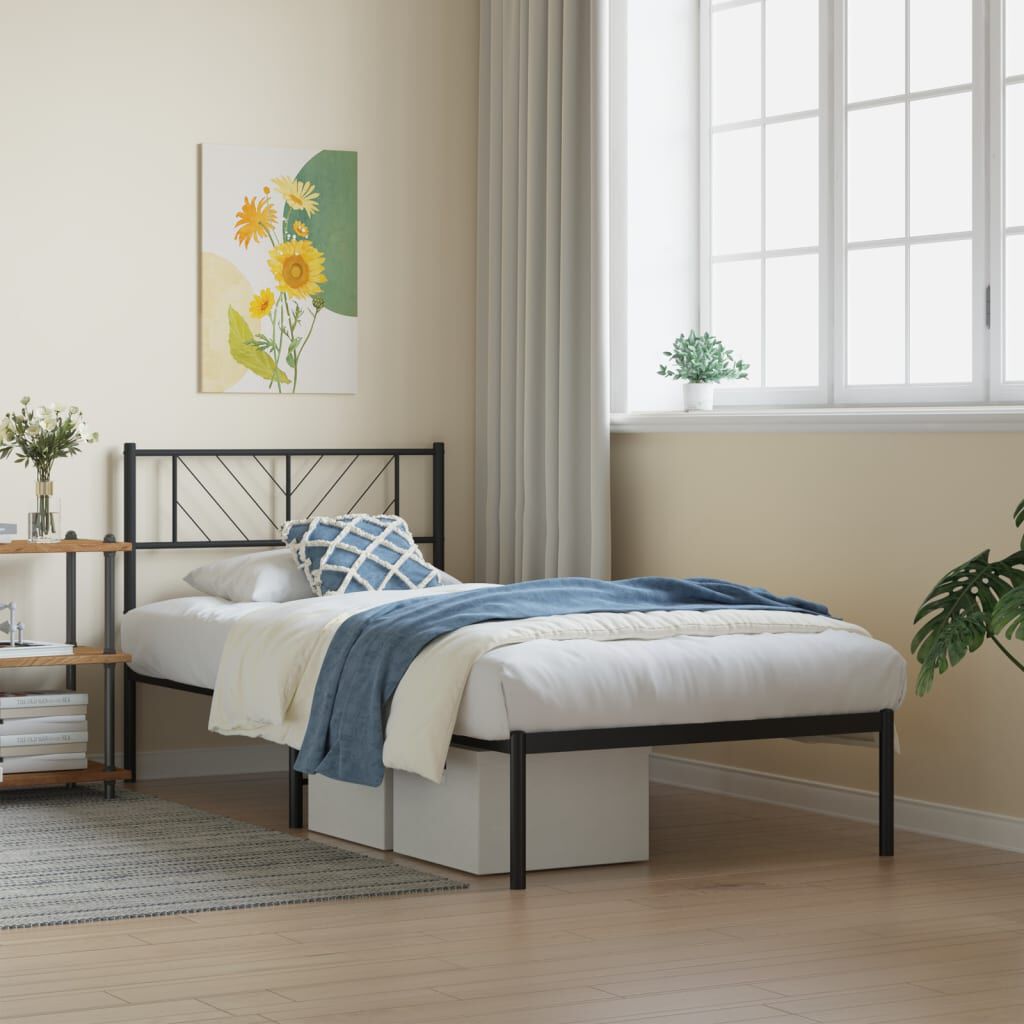 vidaXL Metal Bed Frame without Mattress with Headboard Black 100x200cm