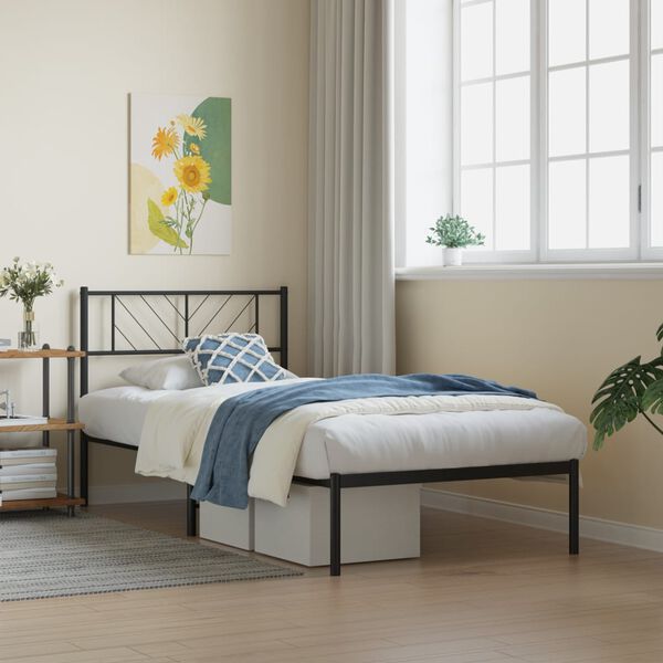 vidaXL Metal Bed Frame without Mattress with Headboard Black 100x200cm