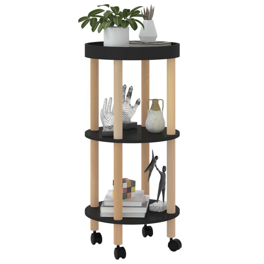 vidaXL 3-tier Trolley Black 38x38x82cm Engineered Wood&Solid Wood Pine