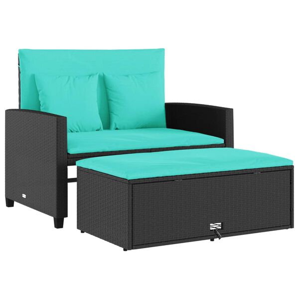 vidaXL Garden Sofa with Cushions 2-Seater Black Poly Rattan
