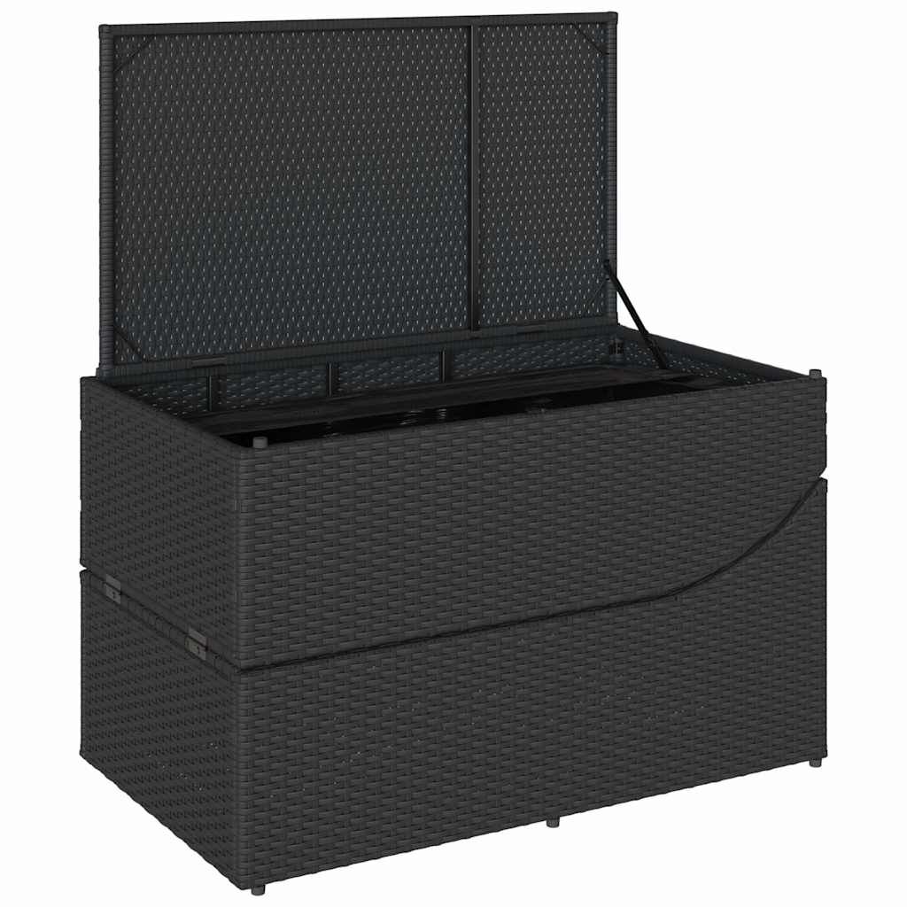 vidaXL Folding Sun Lounger with Cushion and Storage Black Poly Rattan