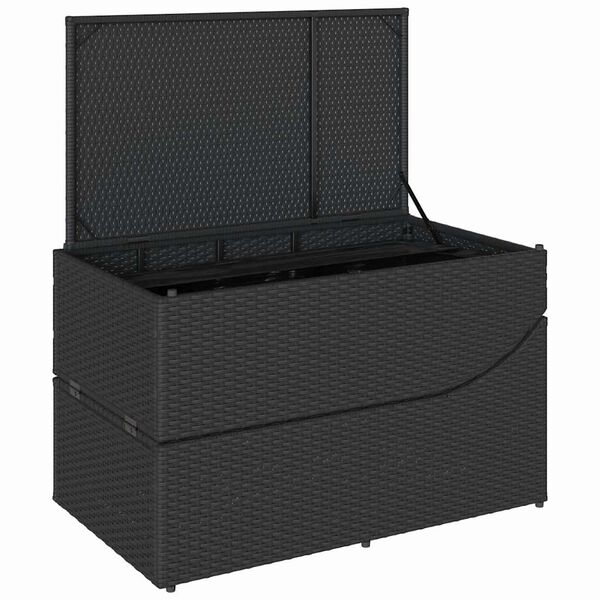 vidaXL Folding Sun Lounger with Cushion and Storage Black Poly Rattan