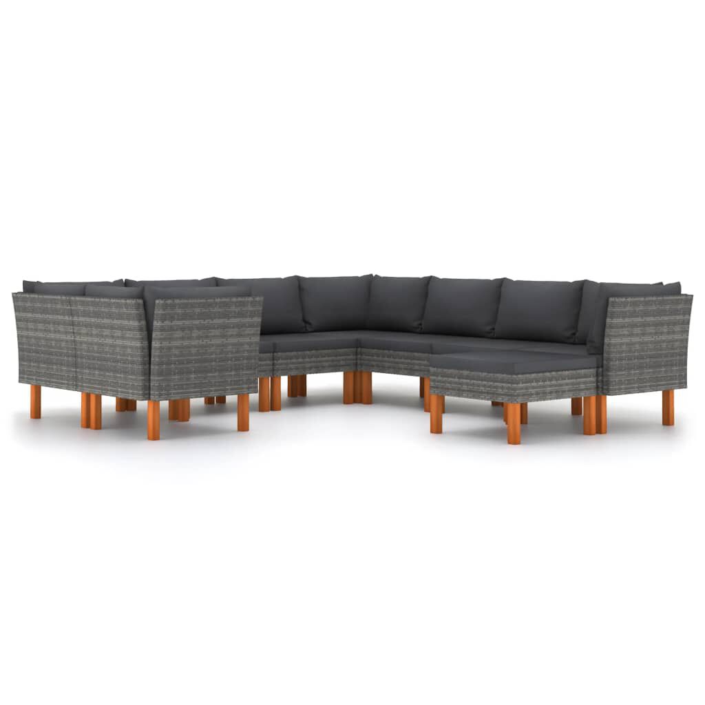 vidaXL 9 Piece Garden Lounge Set with Cushions Poly Rattan Grey