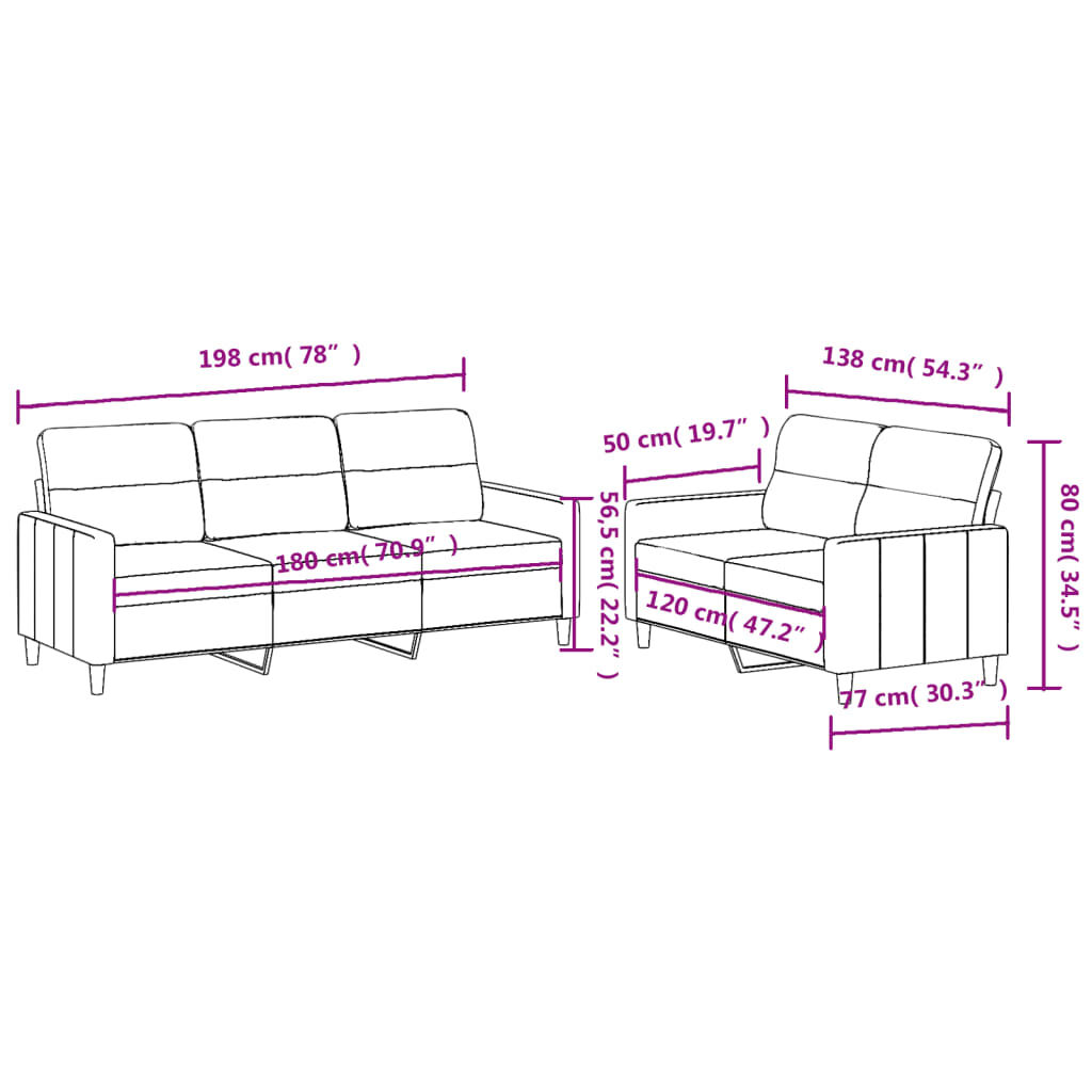 vidaXL 2 Piece Sofa Set with Cushions Dark Grey Fabric