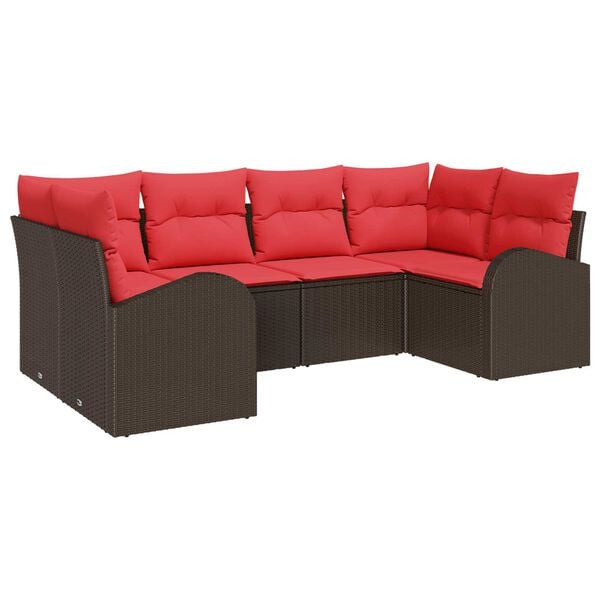 vidaXL 6 Piece Garden Sofa Set with Cushions Brown Poly Rattan