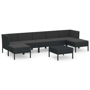 vidaXL 8 Piece Garden Lounge Set with Cushions Poly Rattan Black