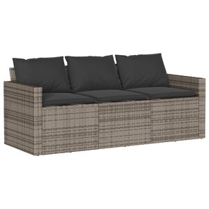 vidaXL Garden Sofa with Cushions 3-Seater Grey Poly Rattan