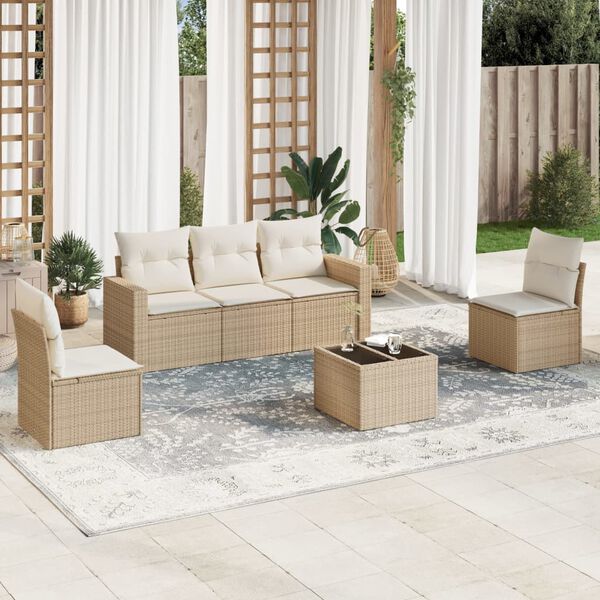 vidaXL 6 Piece Garden Sofa Set with Cushions Beige Poly Rattan