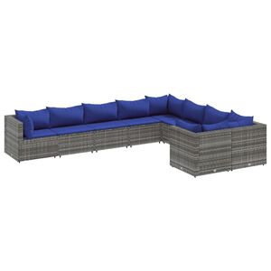 vidaXL 9 Piece Garden Sofa Set with Cushions Grey Poly Rattan