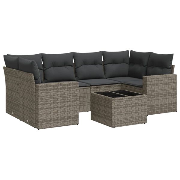 vidaXL 7 Piece Garden Sofa Set with Cushions Grey Poly Rattan