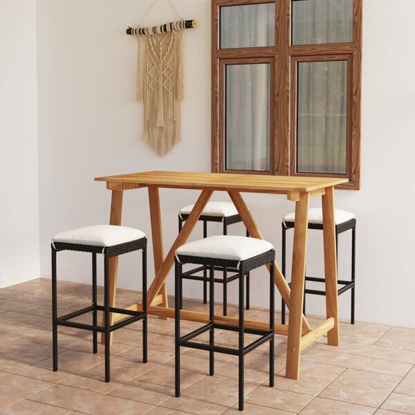 vidaXL 5 Piece Garden Bar Set with Cushions Black