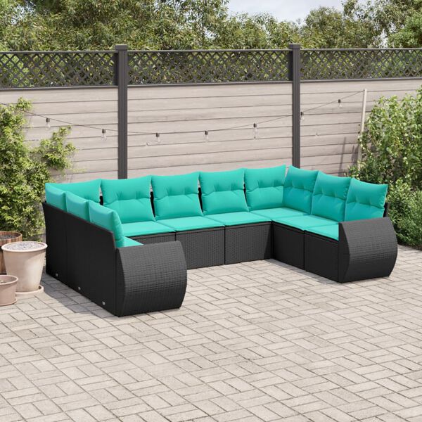 vidaXL 9 Piece Garden Sofa Set with Cushions Black Poly Rattan