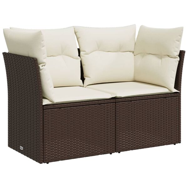 vidaXL Garden Sofa with Cushions 2-Seater Brown Poly Rattan