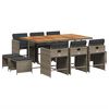 vidaXL 11 Piece Garden Dining Set with Cushions Grey Poly Rattan
