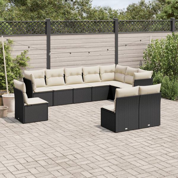 vidaXL 10 Piece Garden Sofa Set with Cushions Black Poly Rattan