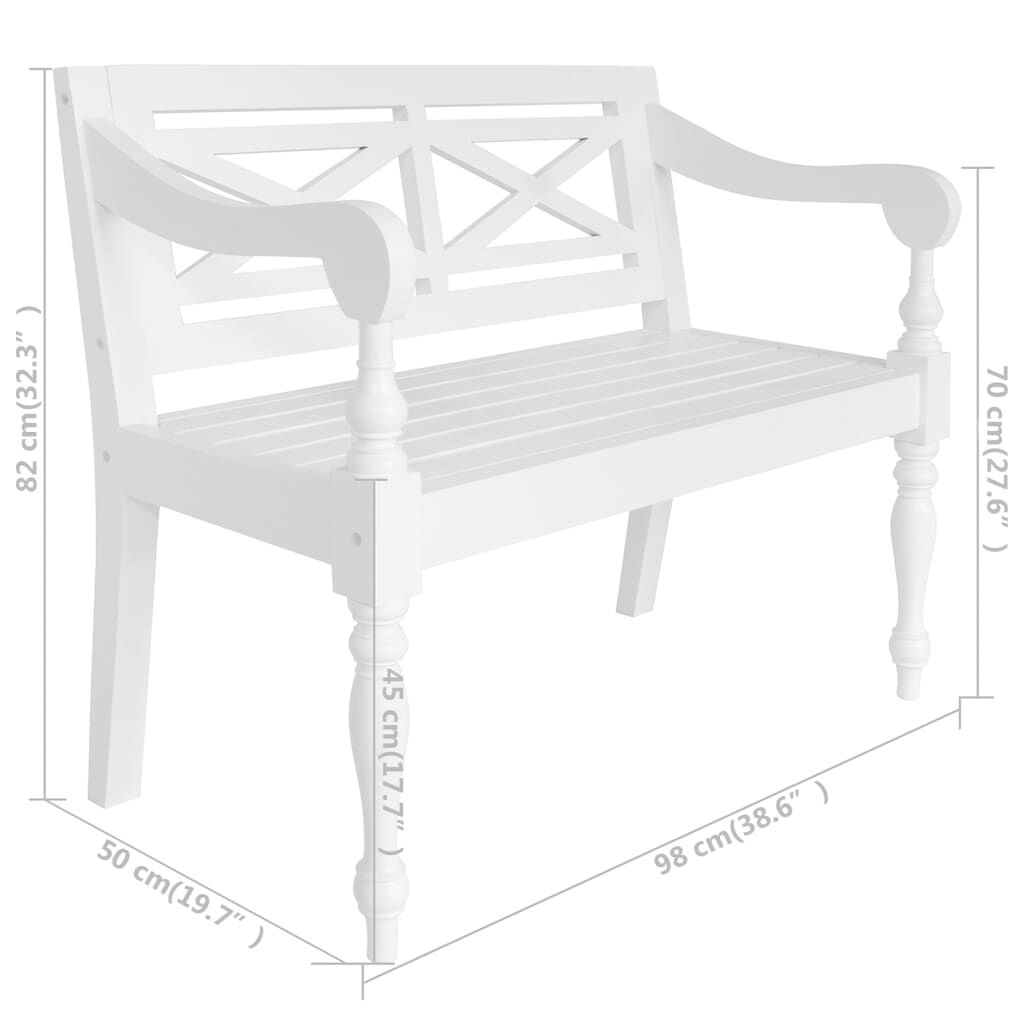 vidaXL Batavia Bench 98 cm Solid Mahogany Wood White