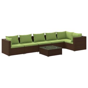 vidaXL 7 Piece Garden Lounge Set with Cushions Poly Rattan Brown