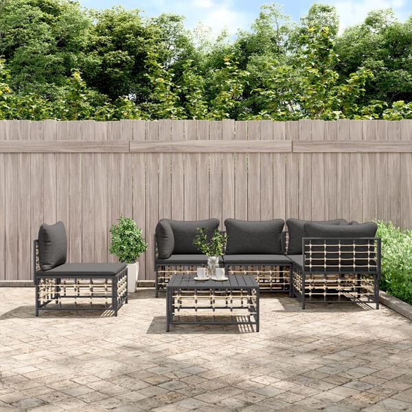 vidaXL 6 Piece Garden Lounge Set with Cushions Anthracite Poly Rattan
