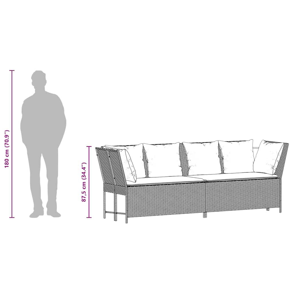 vidaXL Garden Sofa with Cushions Grey Poly Rattan