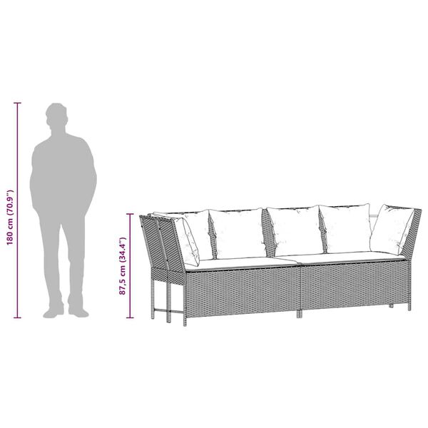 vidaXL Garden Sofa with Cushions Grey Poly Rattan