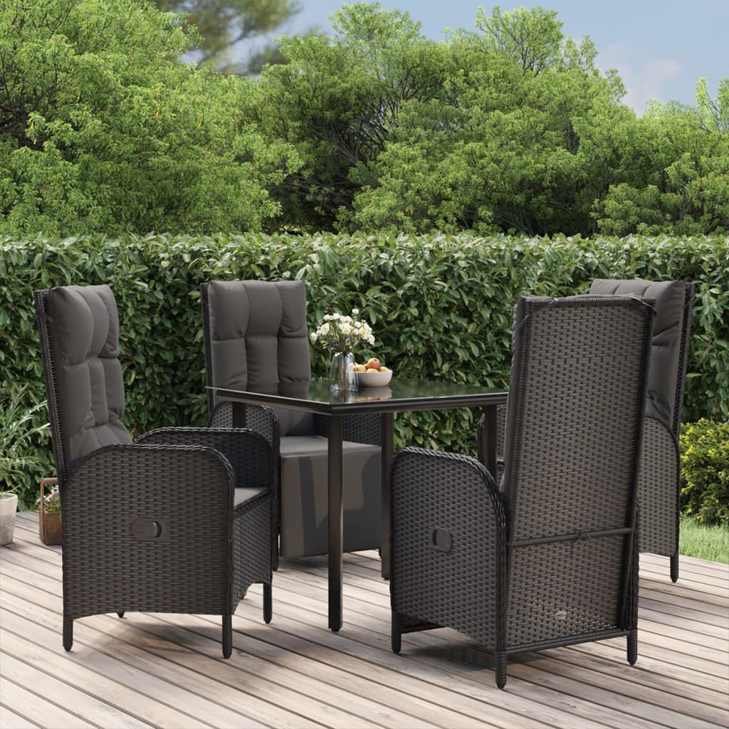 vidaXL 5 Piece Garden Dining Set with Cushions Black Poly Rattan