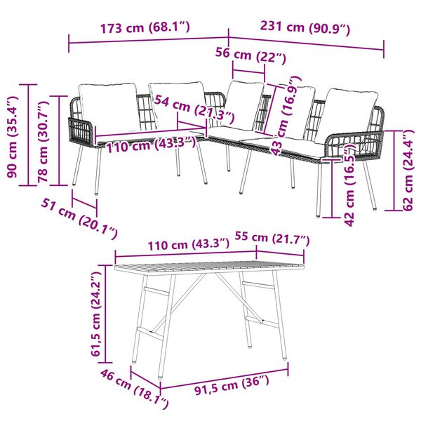 vidaXL 2 Piece Garden Sofa Set with Cushions Natural Poly Rattan