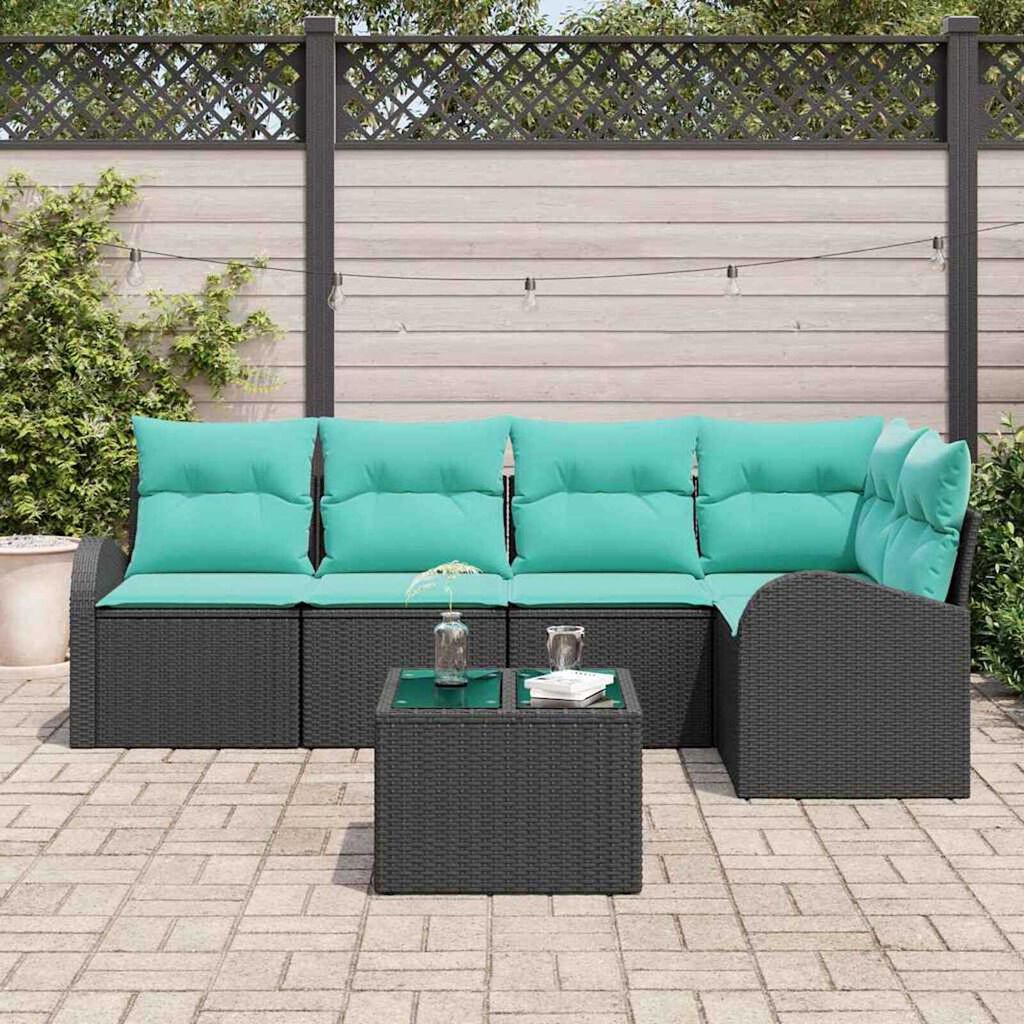 vidaXL Garden Sofa Set with Cushion 6 pcs Black Poly rattan