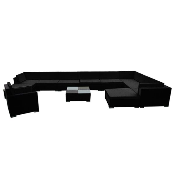 vidaXL 12 Piece Garden Lounge Set with Cushions Poly Rattan Black