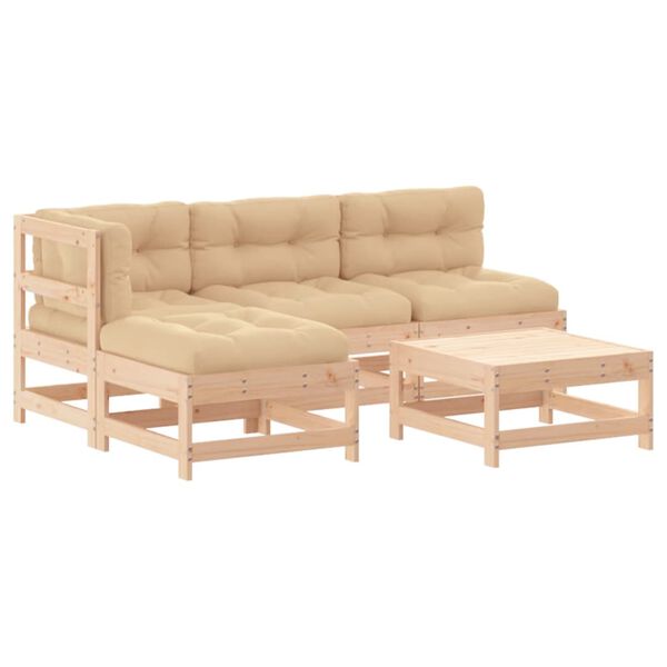 vidaXL 5 Piece Garden Lounge Set with Cushions Solid Wood