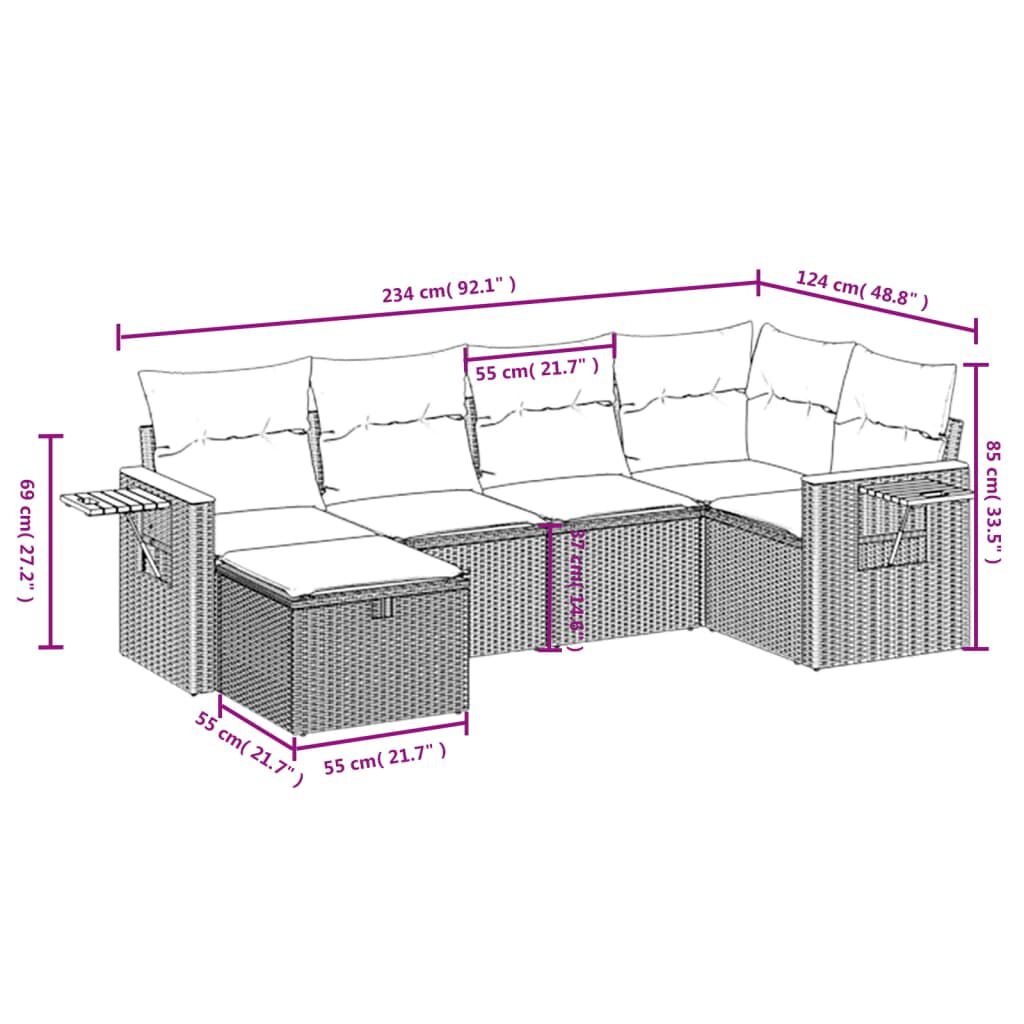 vidaXL 7 Piece Garden Sofa Set with Cushions Black Poly Rattan