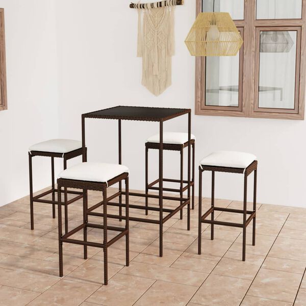 vidaXL 5 Piece Garden Bar Set with Cushions Poly Rattan Brown