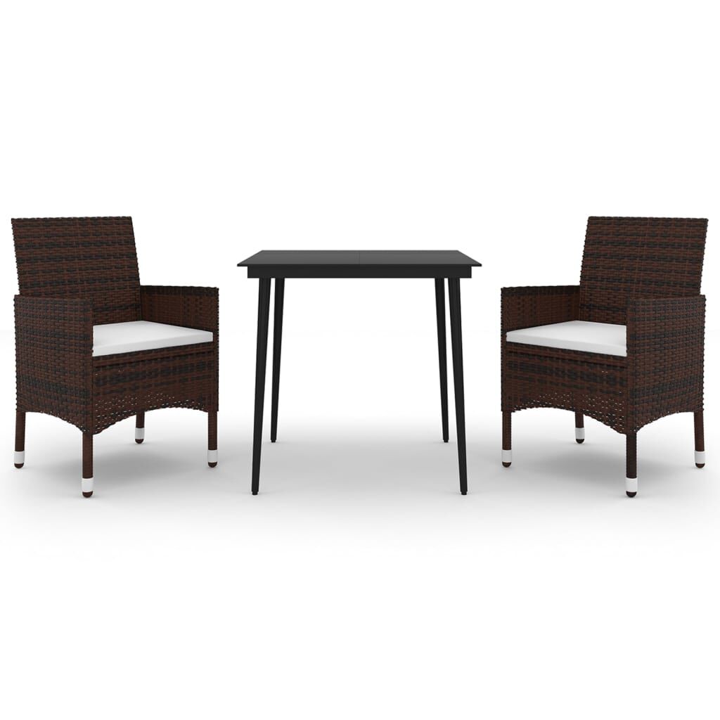 vidaXL 3 Piece Garden Dining Set with Cushions Poly Rattan and Glass