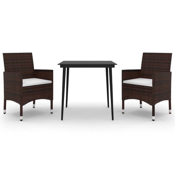 vidaXL 3 Piece Garden Dining Set with Cushions Poly Rattan and Glass