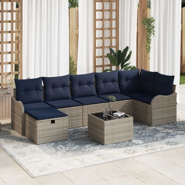 vidaXL 8 Piece Garden Sofa Set with Cushions Grey Poly Rattan