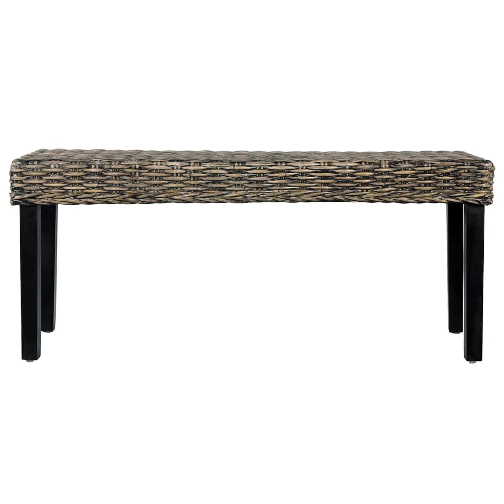 vidaXL Bench 110 cm Black Natural Kubu Rattan and Solid Mango Wood