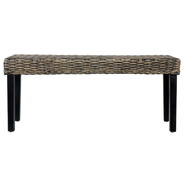 vidaXL Bench 110 cm Black Natural Kubu Rattan and Solid Mango Wood