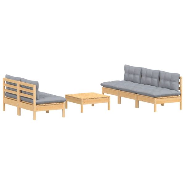 vidaXL 6 Piece Garden Lounge Set with Grey Cushions Pinewood