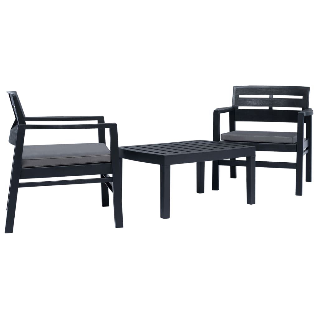 vidaXL 3 Piece Garden Lounge Set Plastic Anthracite