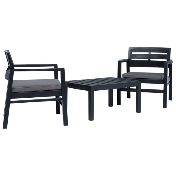 vidaXL 3 Piece Garden Lounge Set Plastic Anthracite