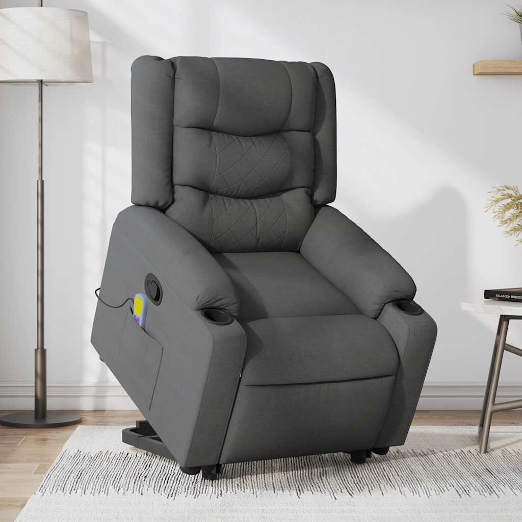 vidaXL Stand up Massage Recliner Chair Dark Grey Fabric