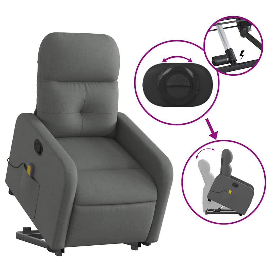 vidaXL Stand up Massage Recliner Chair Dark Grey Fabric