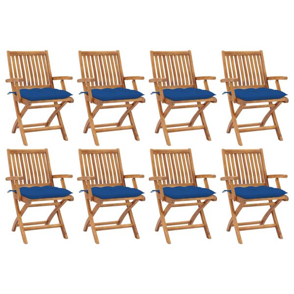 vidaXL Folding Garden Chairs with Cushions 8 pcs Solid Teak Wood
