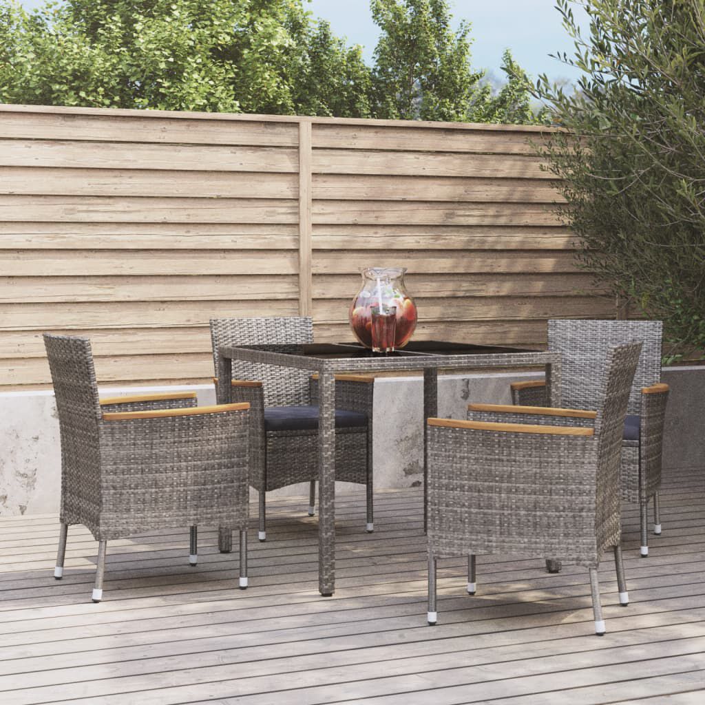 vidaXL 5 Piece Garden Dining Set with Cushions Grey Poly Rattan