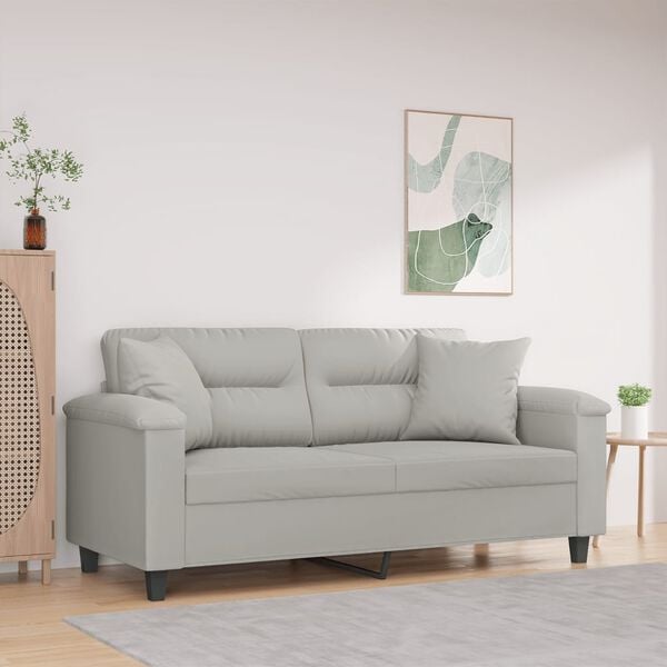 vidaXL 2-Seater Sofa with Pillows Light Grey 140 cm Microfibre Fabric