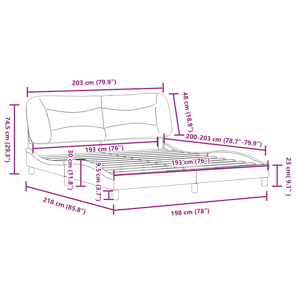 vidaXL Bed Frame with LED without Mattress Dark Grey 193x203 cm Fabric