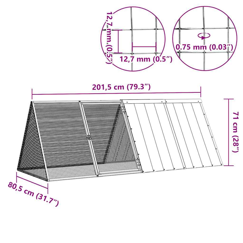 vidaXL Rabbit Cage Anthracite 201.5x80.5x71 cm Galvanised Steel